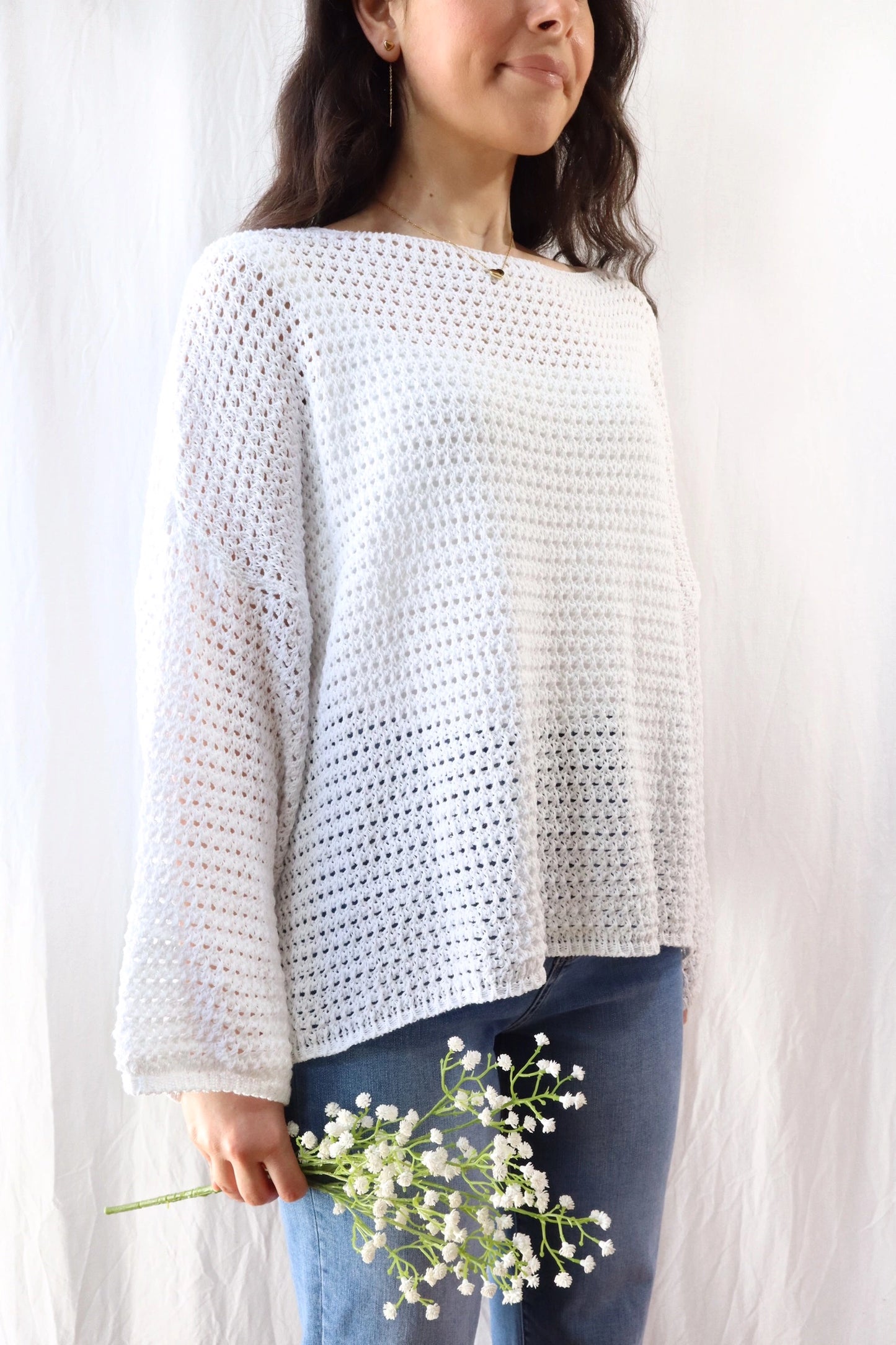 Pure Cotton Hole-knit Sweater