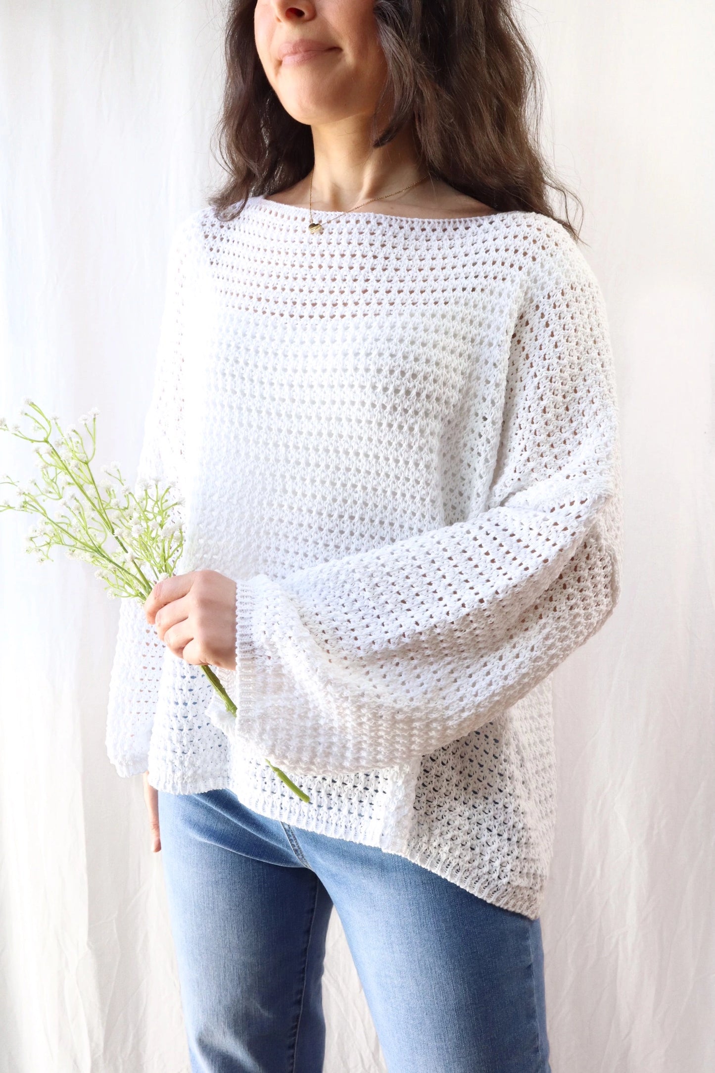 Pure Cotton Hole-knit Sweater