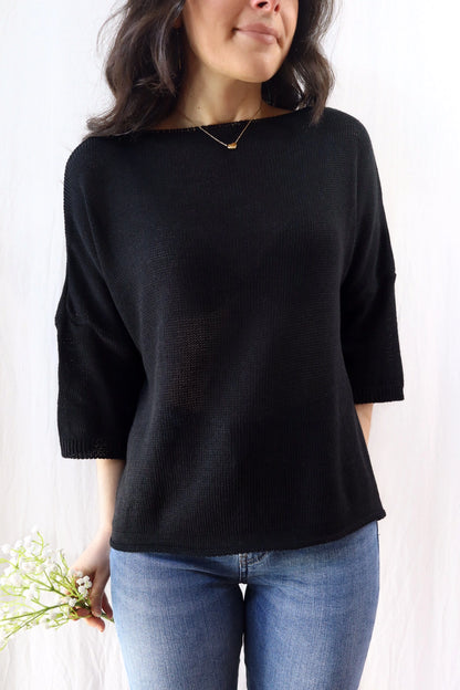 3/4-length-sleeve Cotton Sweater | Black