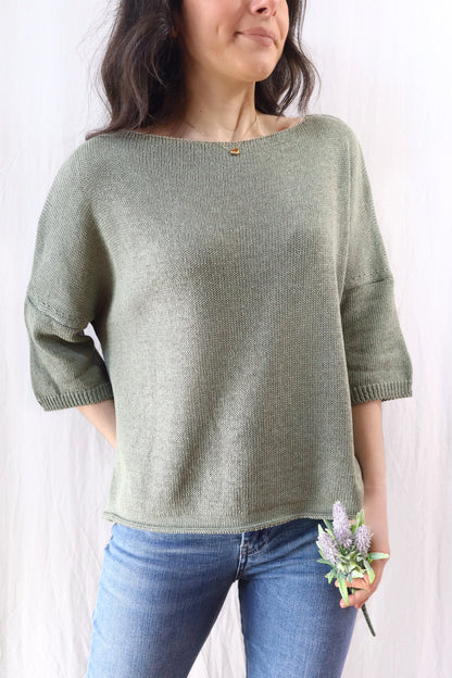 3/4-length-sleeve Cotton Sweater | Green