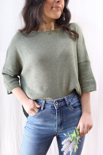 3/4-length-sleeve Cotton Sweater | Green