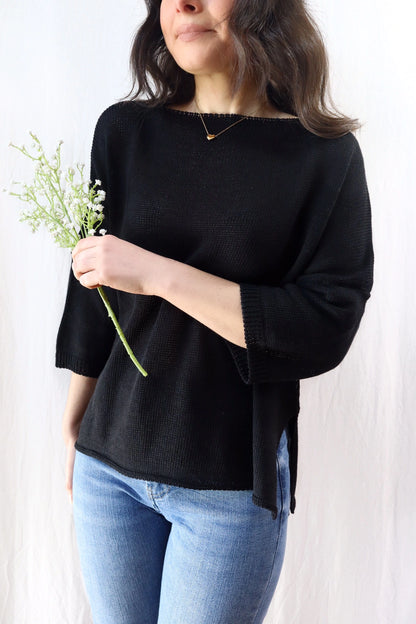 3/4-length-sleeve Cotton Sweater | Black