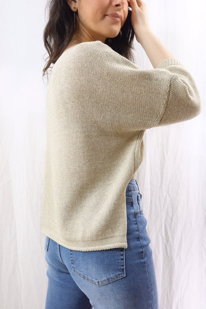 3/4-length-sleeve Cotton Sweater | Beige