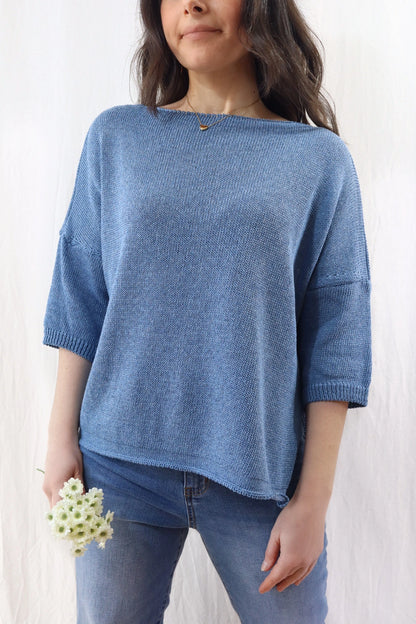 3/4-length-sleeve Cotton Sweater | Denim