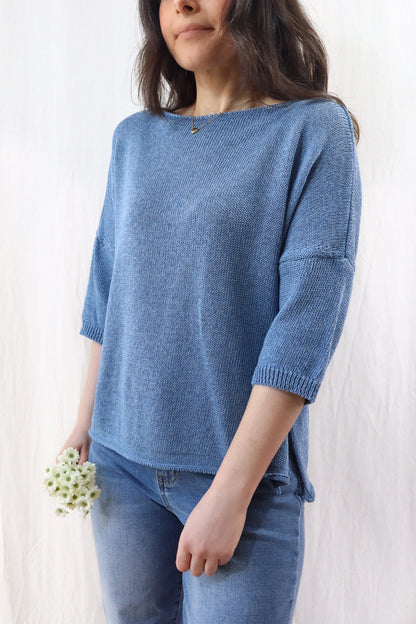 3/4-length-sleeve Cotton Sweater | Denim