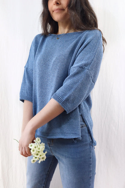 3/4-length-sleeve Cotton Sweater | Denim