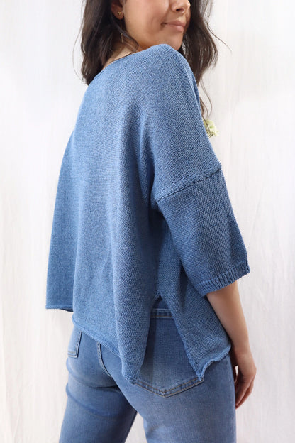 3/4-length-sleeve Cotton Sweater | Denim