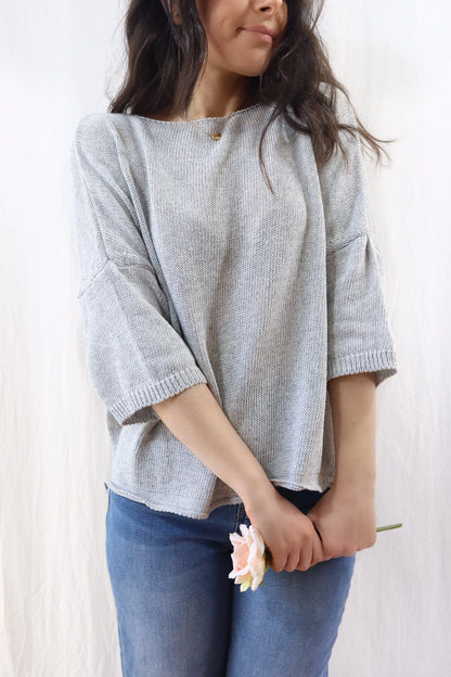 3/4-length-sleeve Cotton Sweater | Gray