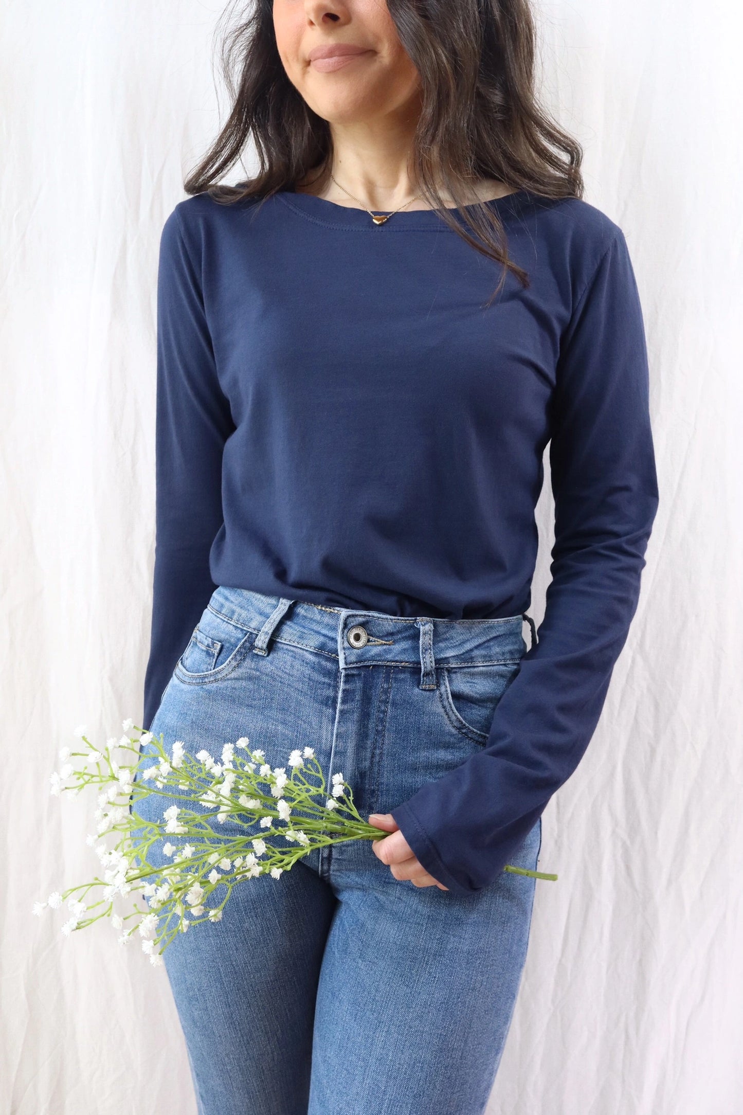 Cotton Long Sleeve T-shirt | Blue