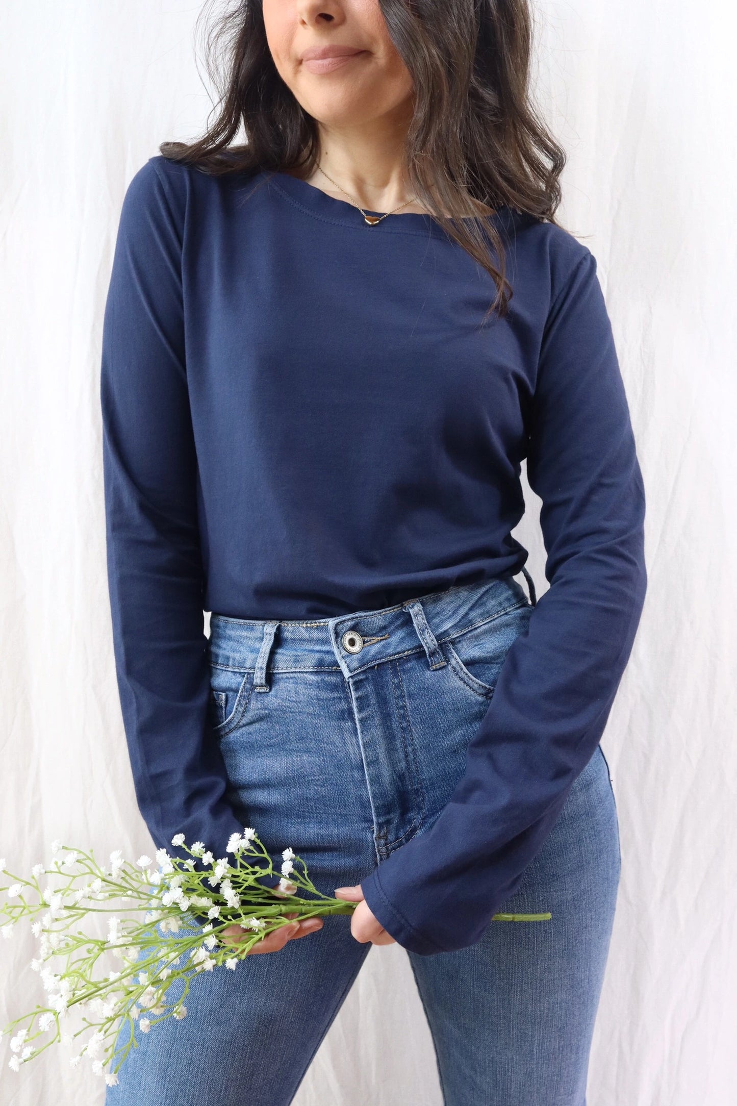 Cotton Long Sleeve T-shirt | Blue