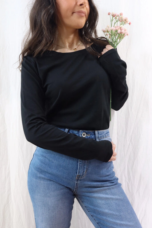 Cotton Long Sleeve T-shirt | Black