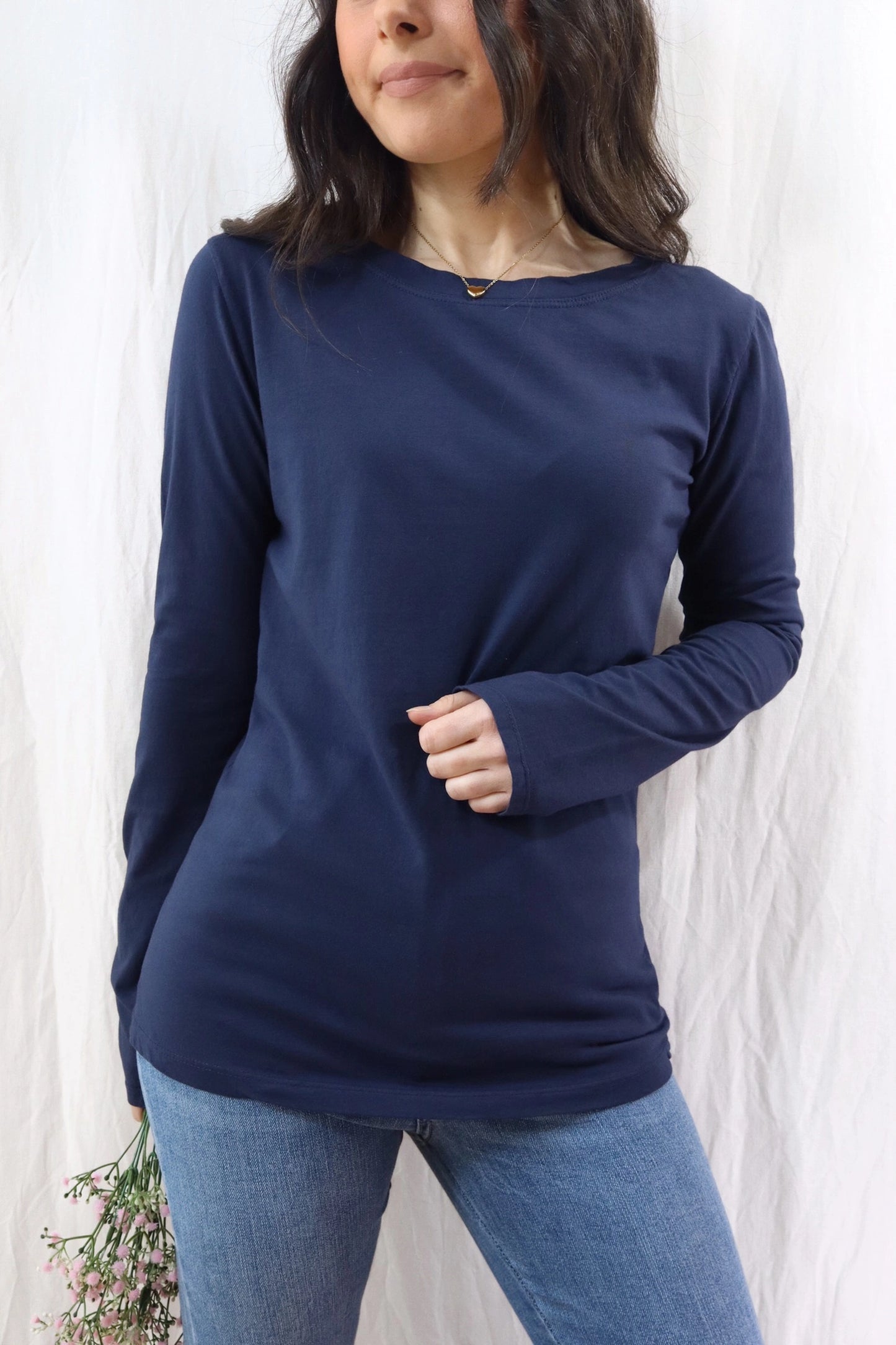 T-shirt in Cotone a Maniche Lunghe | Blu