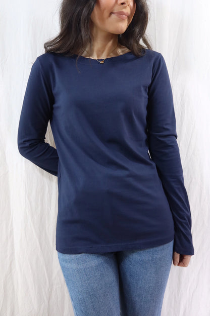 T-shirt in Cotone a Maniche Lunghe | Blu