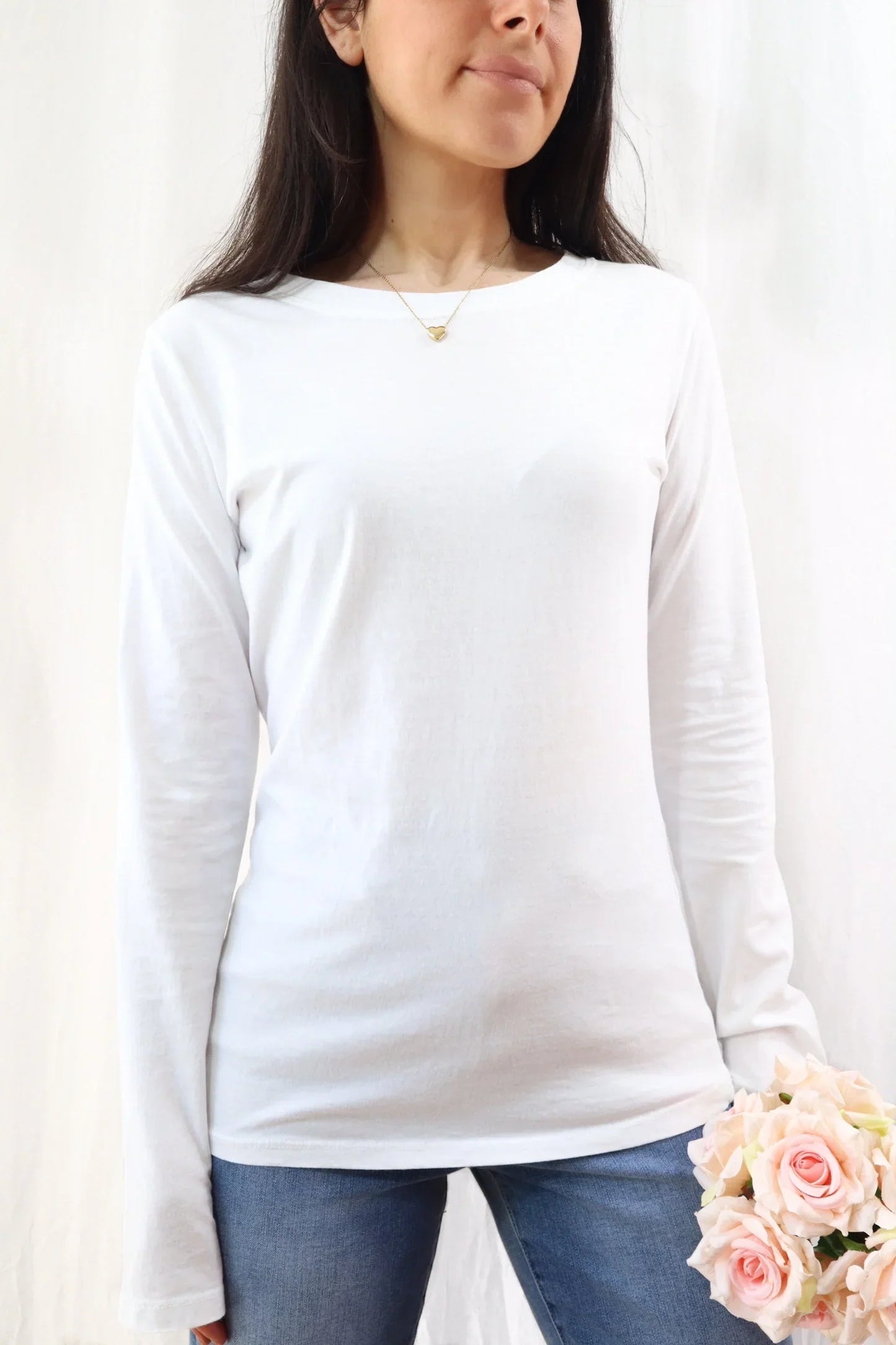 T-shirt in Cotone a Maniche Lunghe | Bianco