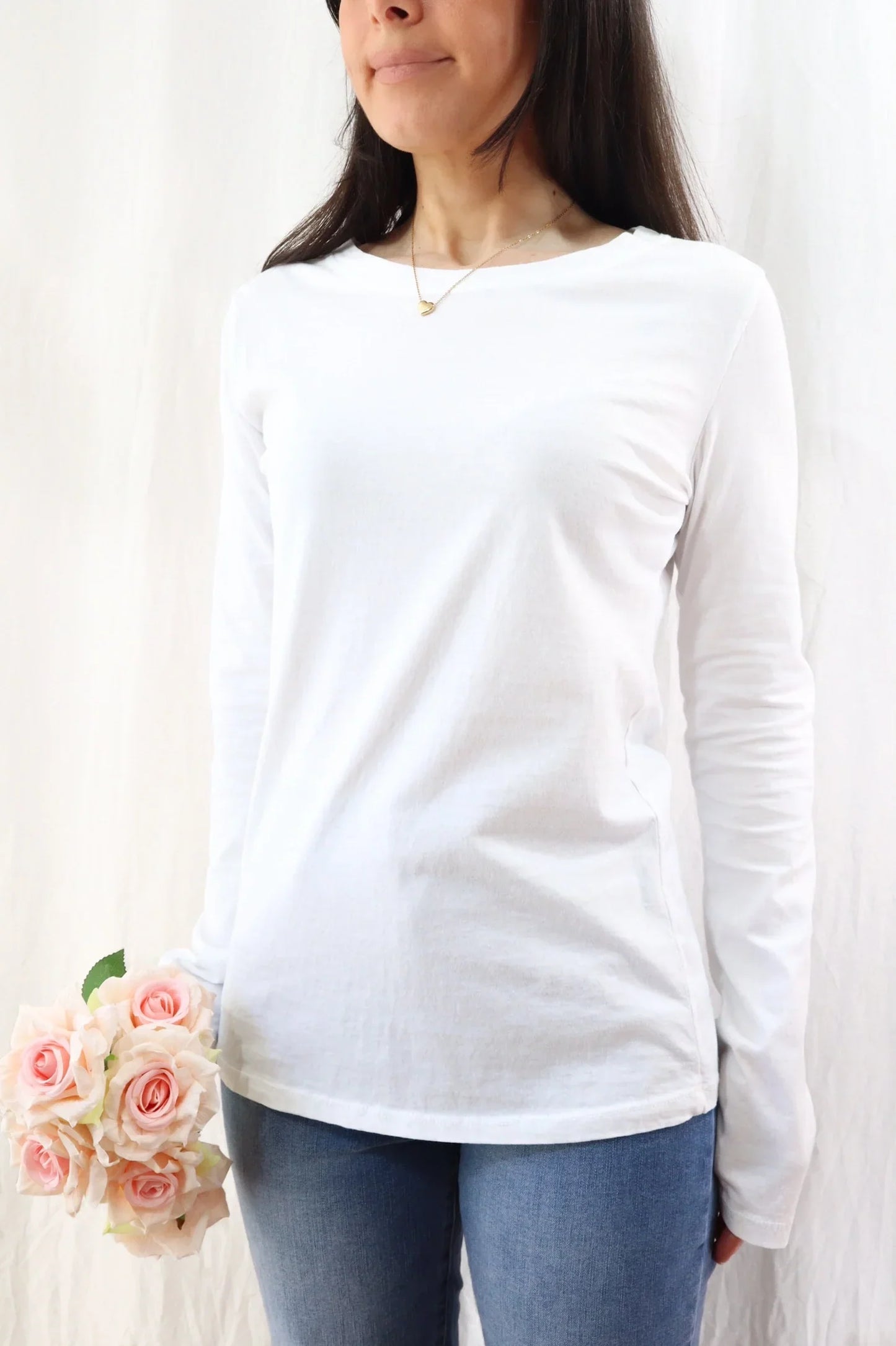 T-shirt in Cotone a Maniche Lunghe | Bianco